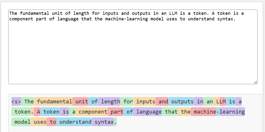 An example of tokenization. Each colored region represents a token.